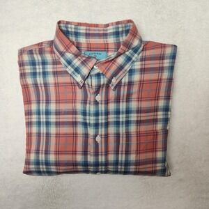 Castaway Shirt Mens L Pink Plaid Button Up Nantucket Island Twill Embroidered